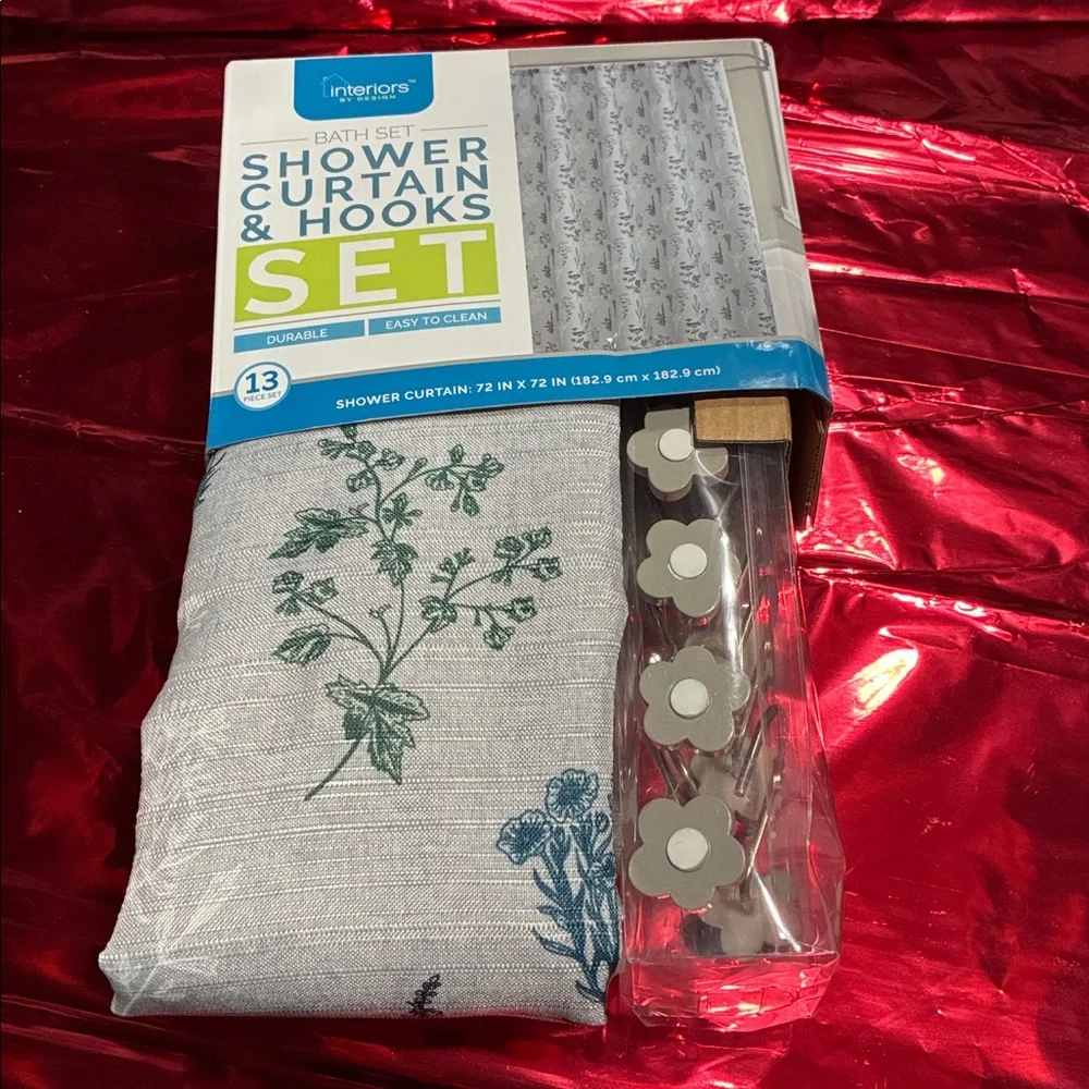 Gray and Blue Shower Curtain Set